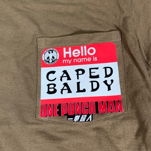 Men's Re:Circle Project One Punch Man Caped Baldy T-Shirt in Khaki Brown Size M - Picture 2 of 3